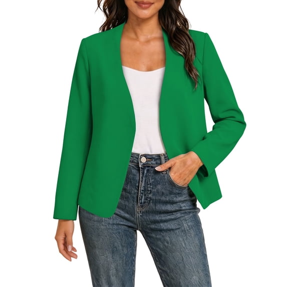 Cmfcve Women’s Collarless Open Front Blazer Business Casual Long Sleeve Blazers Fashion Lightweight Fall Suit Jackets