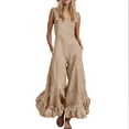 thumbnail image 1 of Cmfcve Women's Cotton Blend Jumpsuits Casual Dressy Ruffled Wide Leg Pants Summer Solid Color Fashion Overalls with Pockets, 1 of 6
