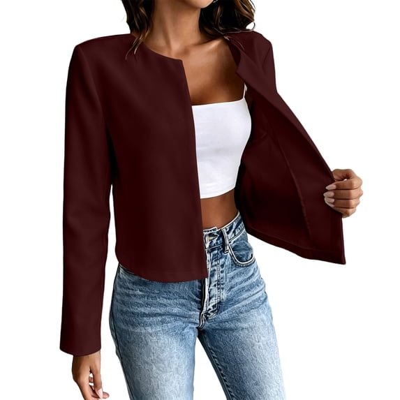 Cmfcve Women’s Cropped Blazer Business Casual Long Sleeve Lightweight Suit Jacket Open Front Dressy Cardigans