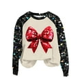 thumbnail image 1 of Cmfcve Women's Cute Christmas Sweatshirt Plus Size Sequins Patchwork Print Pullover Raglan Long Sleeve Crew Neck Xmas Base Apparel, 1 of 4