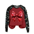 thumbnail image 1 of Cmfcve Women's Cute Christmas Sweatshirt Plus Size Sequins Patchwork Print Pullover Raglan Long Sleeve Crew Neck Xmas Base Apparel, 1 of 4