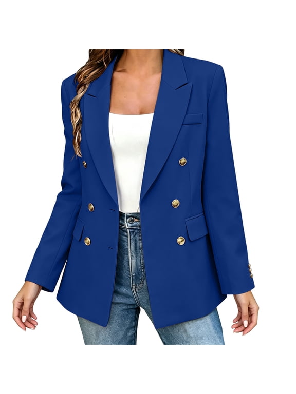 Women's Double Breasted Blazer Jacket Lapel Collar Long Sleeve Oversized Dressy Casual Suit Coat