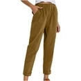 thumbnail image 1 of Cmfcve Women's Dress Pants Casual Solid Color Cotton Linen Trousers Loose Straight Elastic Waist Work Pants, 1 of 5