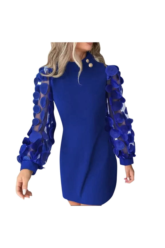 Women's Evening Dress Tassel Mesh Patchwork Party Midi Dress Long Sleeve Round Neck Pencil Work Dresses