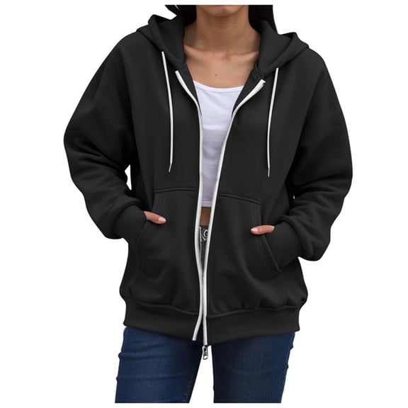 Cmfcve Women's Fall Jackets Long Sleeve Zip up Hoodies Drawstring Hooded Sweatshirts Fashion Loose Fit Outwear