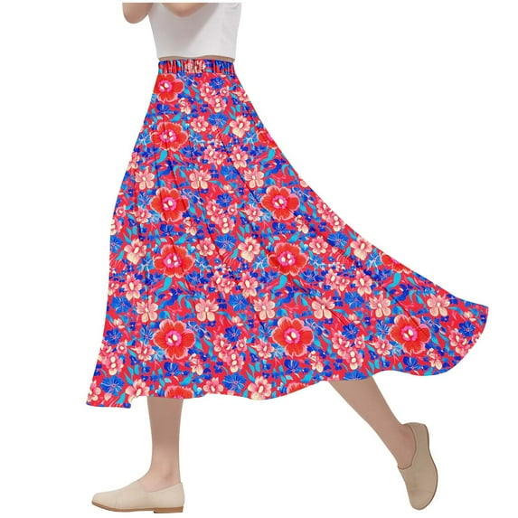 Cmfcve Women's Fashion Flower Printing Leisure Time Skirt, Casual A Character Elastic Waist Long Flowy Skirts