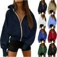 thumbnail image 1 of Cmfcve Teen Outfits for Girls Women's Hoodies Dropped Shoulder Long Sleeved Hooded Casual Sweatshirts Solid Color Zipper Sport Blouse, 1 of 7