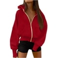 thumbnail image 1 of Cmfcve Teen Outfits for Girls Women's Red Hoodies Dropped Shoulder Long Sleeved Hooded Casual Sweatshirts Solid Color Zipper Sport Blouse, 1 of 6