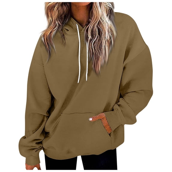 Cmfcve Women's Fashion Hoodies & Sweatshirts Autumn Winter Casual Long Sleeve Athletic Hoodies Loose Solid Color Pullover Sweat Shirts with Drawstring Pockets