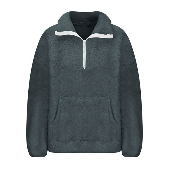 Cmfcve Fleece Athletic Half Zip Woman Hoodies & Sweatshirts Long Sleeve Loose Fit Work Shirts Blouse Soft Winter Pullover Clothes Tops with Pockets