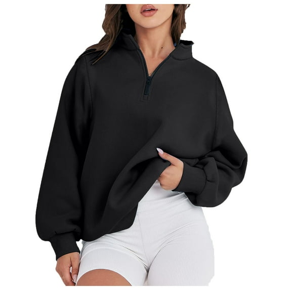 Cmfcve Women's Fashion Hoodies & Sweatshirts Long Sleeve Lapel Half Zipper Pullover Blouse Solid Color Versatile Sports Shirt