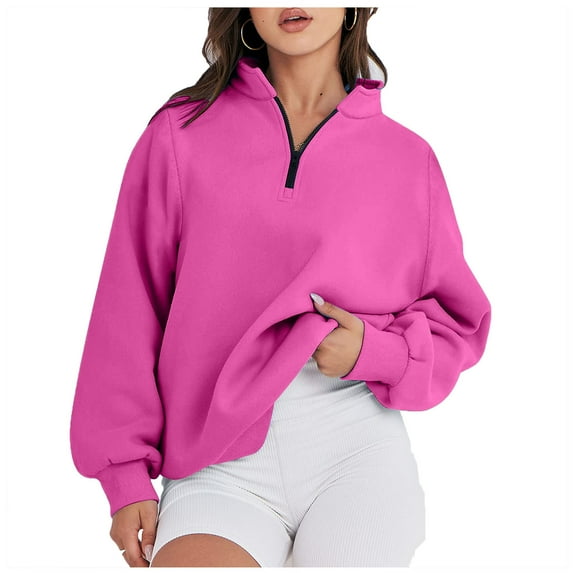 Cmfcve Women's Fashion Hoodies & Sweatshirts Long Sleeve Lapel Half Zipper Pullover Blouse Solid Color Versatile Sports Shirt