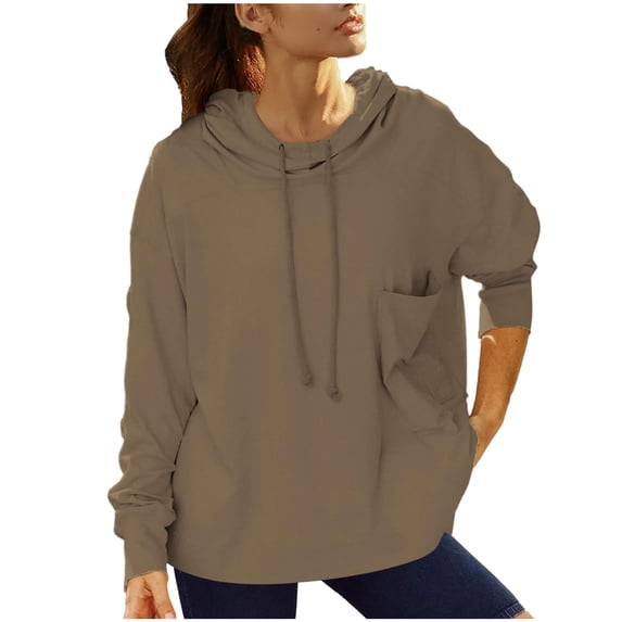Cmfcve Women's Track Hoodies Sweatshirts Solid Color Mid-Length Loose Fit Athletic Hoodies Long Sleeve Pullover Workout Running Jacket with Pocket