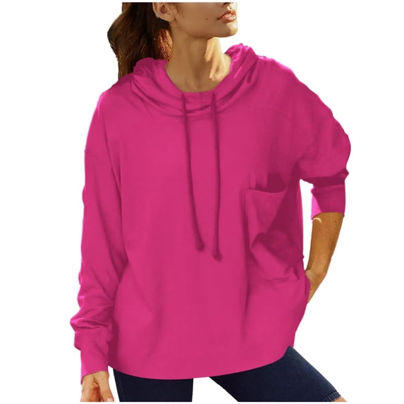 Cmfcve Women's Track Hoodies Sweatshirts Solid Color Mid-Length Loose Fit Athletic Hoodies Long Sleeve Pullover Workout Running Jacket with Pocket