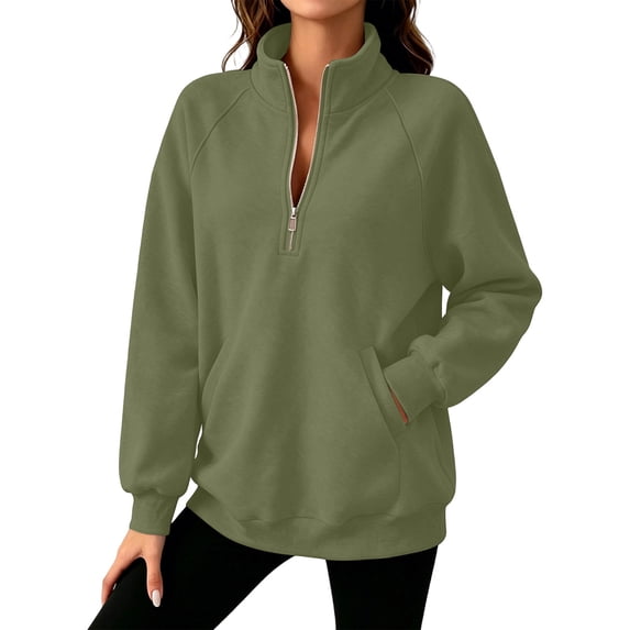 Cmfcve Women's Fleece Sweatshirts 1/4 Zip Collared Pullover Tops Fall Casual Daily Long Sleeve Shirts with Pockets