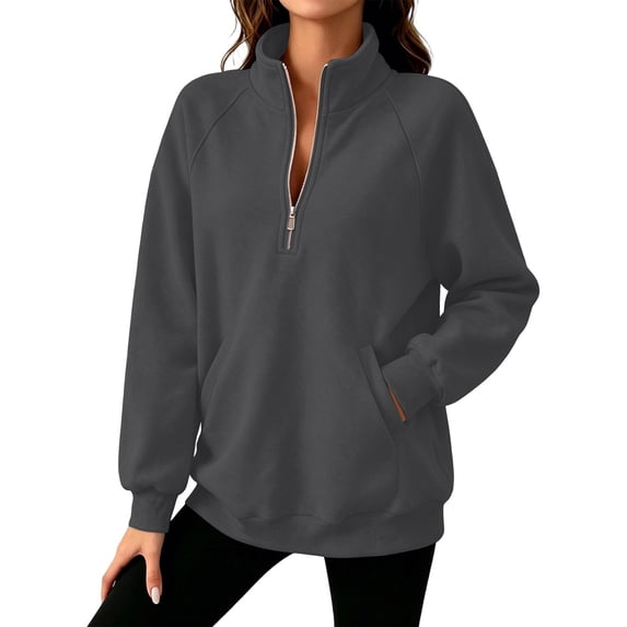 Cmfcve Women's Fleece Sweatshirts 1/4 Zip Collared Pullover Tops Fall Casual Daily Long Sleeve Shirts with Pockets