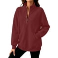 thumbnail image 1 of Cmfcve Women's Fleece Sweatshirts 1/4 Zip Collared Pullover Tops Fall Casual Daily Long Sleeve Shirts with Pockets, 1 of 8