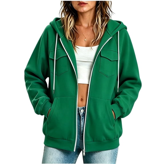 Cmfcve Women's Full Zip up Hoodie Long Sleeve Hooded Sweatshirts Fall Winter Casual Loose Fit Jacket Coat with Pockets