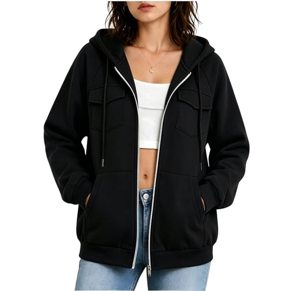 Cmfcve Women's Full Zip up Hoodie Long Sleeve Hooded Sweatshirts Fall Winter Casual Loose Fit Jacket Coat with Pockets