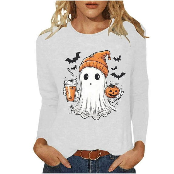 Cmfcve Women's Halloween Town Sweatshirt Vintage Stretch Sports Blouse Long Sleeve Solid Color Activewear Shirt