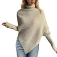 thumbnail image 1 of Cmfcve Women's High Neck Batwing Sweater Asymmetrical Hem Knit Shawl Top Solid Color Christmas Holiday Outerwear Knitwear, 1 of 4