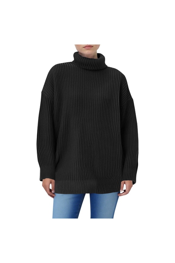 Women's High Neck Sweaters Slouchy Chunky Knit Pullover Solid Color Christmas Holiday Knitwear Dual-Use Sweater for Layering or Outerwear