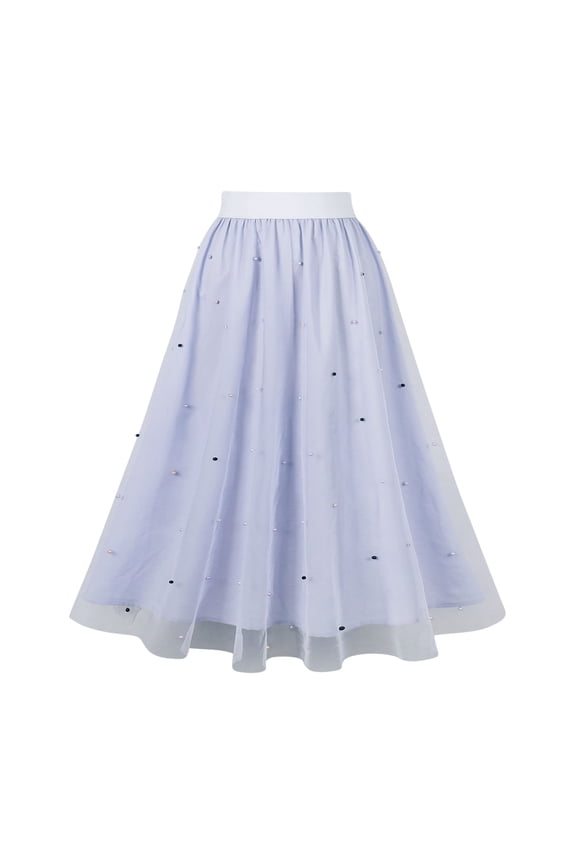 Women's High-Waisted A-Line Skirt Elegant French Tulle Midi Skirt Floaty Date Night Party Dress