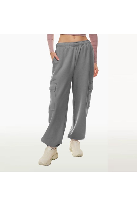 Women's High Waisted Cargo Pants Solid Color Cuffed Hem Golf Sweatpants Lightweight Comfy Stretchy Track Hiking Pants with Pocket