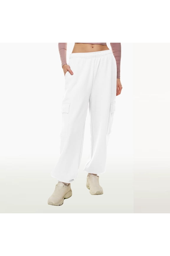 Women's High Waisted Cargo Pants Solid Color Cuffed Hem Golf Sweatpants Lightweight Comfy Stretchy Track Hiking Pants with Pocket