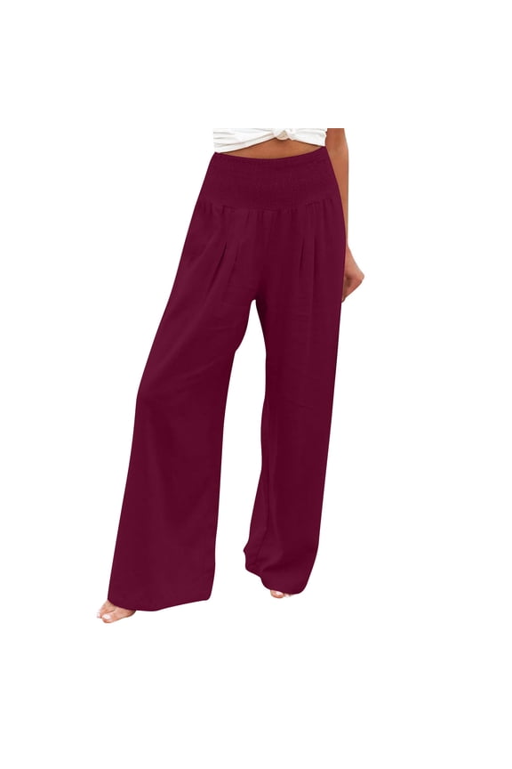 Women's High Waisted Sweatpants Solid Color Cotton Linen Track Pants Casual Wide Leg Straight Pants with Pockets