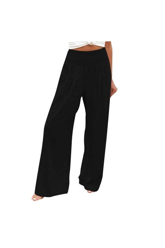Women's High Waisted Sweatpants Solid Color Cotton Linen Track Pants Casual Wide Leg Straight Pants with Pockets