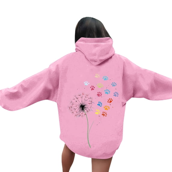 Cmfcve Women's Hoodies Floral Printed Vintage Long Sleeve Hooded Sweatshirt Casual Loose Fit Pullover Tops with Pocket