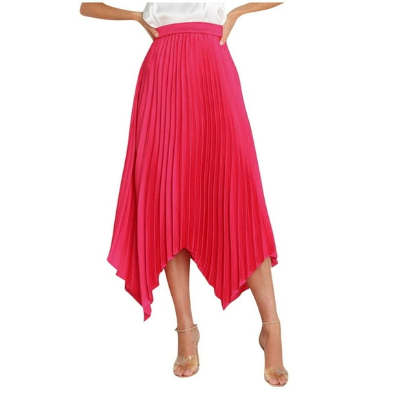 Cmfcve Woman Summer Casual Skirts Irregular Hem Elastic Waist Flowy Skirt Solid Color Travel Clothes for Women Outfits