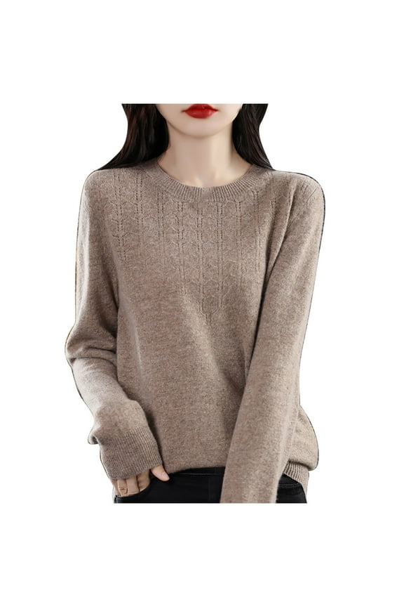 Women's Lightweight Sweater Solid Color Long Sleeved Base Layer Knit Top Round Neck Soft Slouchy Sweaters