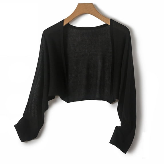 Cmfcve Women's Long Sleeve Cardigans Elegant Knit Sweaters Cropped Open Front Bolero Shrugs for Dresses