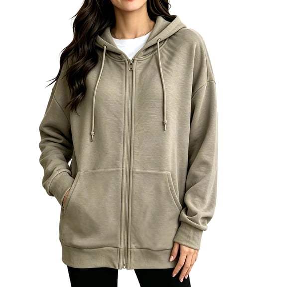 Cmfcve Women's Loose Fit Zip up Hoodie Lightweight Long Sleeve Hooded Jacket Kangaroo Pocket Basic Casual Sweatshirts