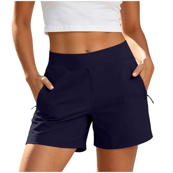 Cmfcve Women's Mid Rise Hiking Shorts Stretch Lightweight Quick Dry Athletic Shorts with Zipper Pockets