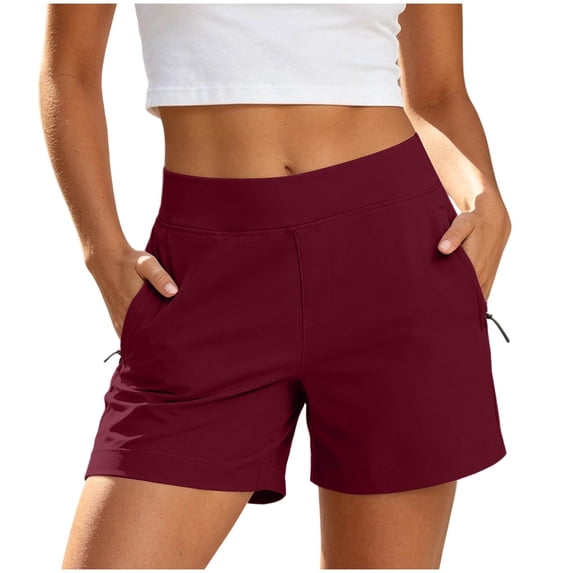 Cmfcve Women's Mid Rise Hiking Shorts Stretch Lightweight Quick Dry Athletic Shorts with Zipper Pockets