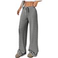 thumbnail image 1 of Cmfcve Woman Cotton Linen Ankle Pants Women's Soft Wide Waisted Striped Pants Loose Casual Drawstring Long Sweatpants, 1 of 6