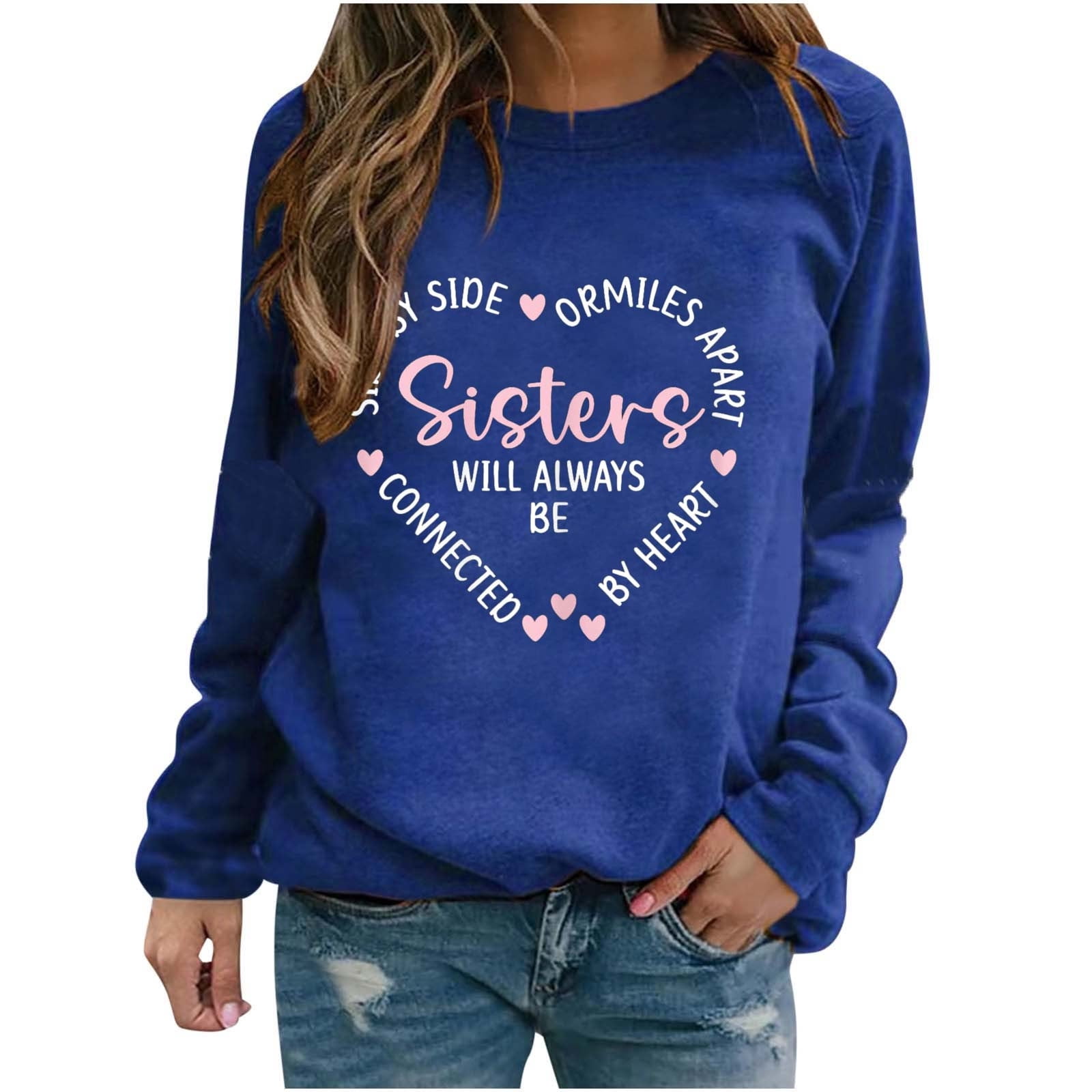 Cmfcve Women's Novelty Sweatshirts Letter Print Long Sleeve Versatile ...