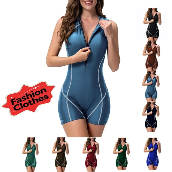 Cmfcve Women's One Piece Swimsuit Sleeveless Half Zipper Surfing Rash Guard Boyleg Athletic Bathing Suit