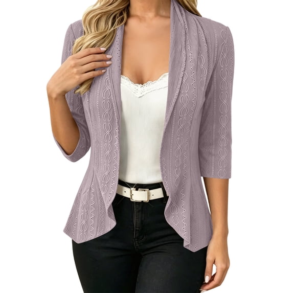 Cmfcve Women's Open Front Cardigans 3/4 Sleeve Elegant Party Loose Fit Shrugs Fall Layering Cover Ups Jackets
