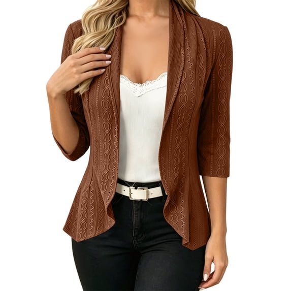Cmfcve Women's Open Front Cardigans 3/4 Sleeve Elegant Party Loose Fit Shrugs Fall Layering Cover Ups Jackets