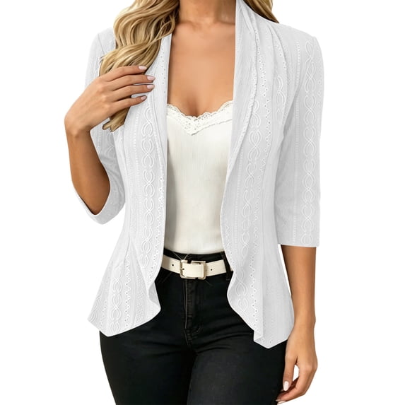 Cmfcve Women's Open Front Cardigans 3/4 Sleeve Elegant Party Loose Fit Shrugs Fall Layering Cover Ups Jackets