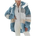 thumbnail image 1 of Cmfcve Women's Oversized Fleece Jacket Color Blocked Zipper Hooded Work Coat Shirts Long Sleeve Drawstring Pocket Athletic Cardigan Top, 1 of 6