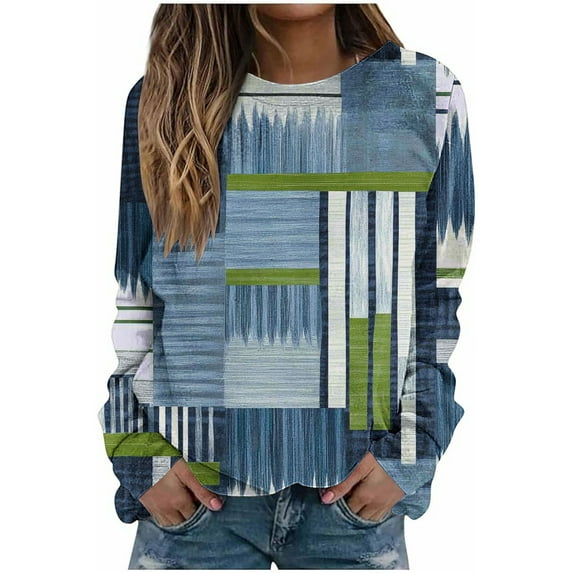 Cmfcve Women's Oversized Tunics Tops Vintage Plaid Print Hoodless Jacket Crew Neck Long Sleeve Loose Casual Sweatshirt