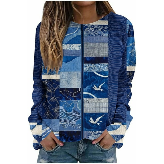 Cmfcve Women's Oversized Tunics Tops Vintage Plaid Print Hoodless Jacket Crew Neck Long Sleeve Loose Casual Sweatshirt