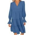 thumbnail image 1 of Cmfcve Women's Party Dresses Tiered Pleated Evening Midi Dress Long Sleeve V-Neck Cute A-Line Dress, 1 of 8