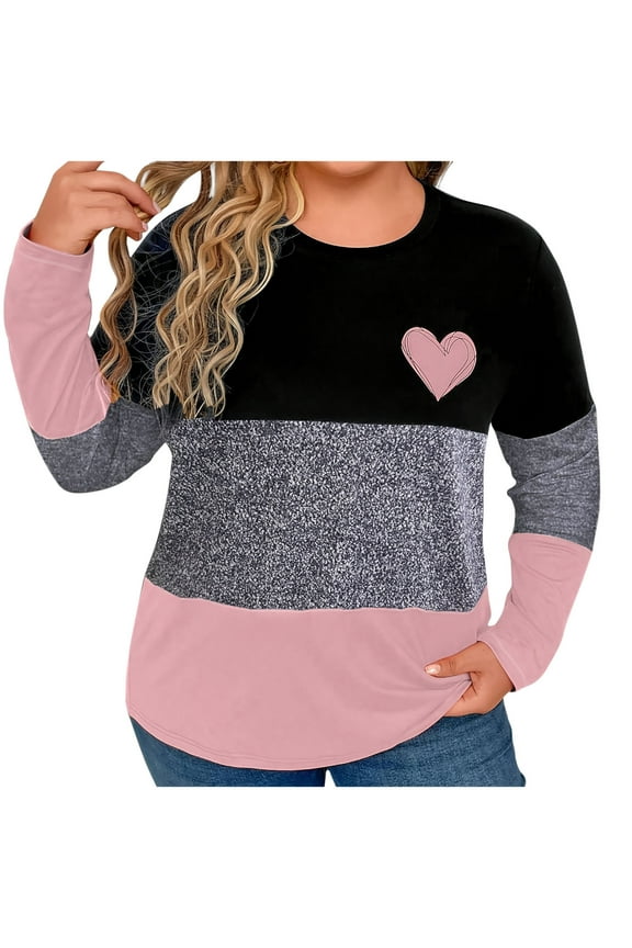 Women's Plus Size Activewear T-Shirt Blouse Printed Color Blocked Casual Tunic Tops Round Neck Long Sleeve Sports Shirts