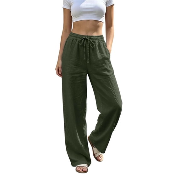 Cmfcve Women's Plus Size Casual Wide Leg Pants High Waist Baggy Drawstring Lounge Palazzo Pants with Pockets